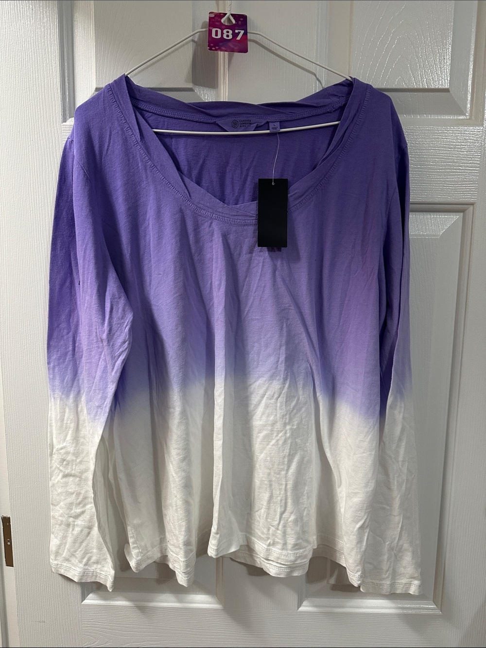 Candace Cameron Bure Purple to White Ombre Long Sleeve Scoop Tee